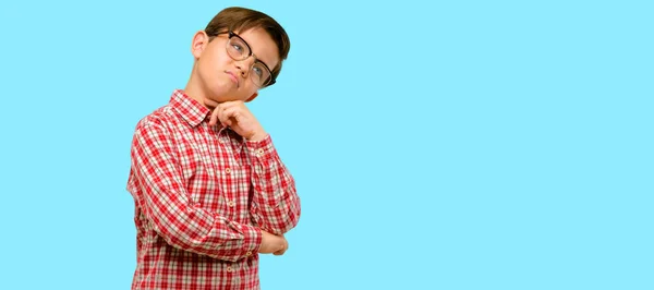 Handsome Toddler Child Green Eyes Thinking Thoughtful Smart Face Expressing — Stock Photo, Image