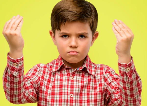 Beau Tout Petit Enfant Aux Yeux Verts Geste Colère Geste — Photo