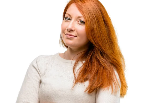 Güzel Genç Kızıl Saçlı Kadın Kendinden Emin Mutlu Bir Büyük — Stok fotoğraf