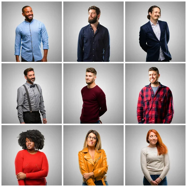 Gruppo Persone Miste Donne Uomini Fiduciosi Felici Con Grande Sorriso — Foto Stock