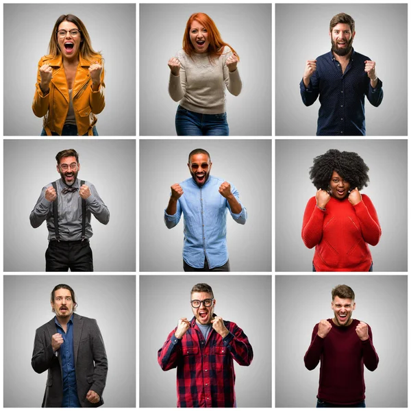 Gruppo Persone Miste Donne Uomini Felici Eccitati Che Esprimono Gesto — Foto Stock