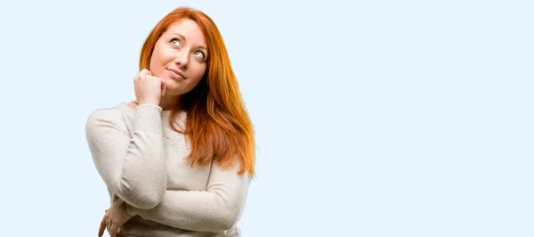 Beautiful Young Redhead Woman Thinking Looking Expressing Doubt Wonder Isolated Royalty Free Stock Photos