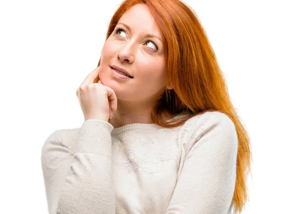 Beautiful Young Redhead Woman Thinking Looking Expressing Doubt Wonder Isolated Royalty Free Stock Images