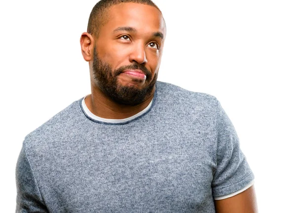 Hombre Afroamericano Con Barba Haciendo Divertido Cara Engañando Aislado Sobre — Foto de Stock