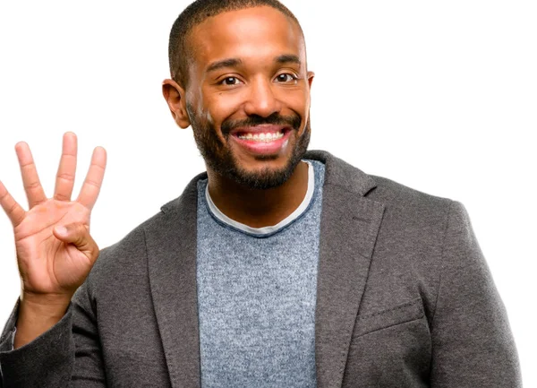 African American Mannen Med Skägg Att Höja Finger Nummer Fyra — Stockfoto