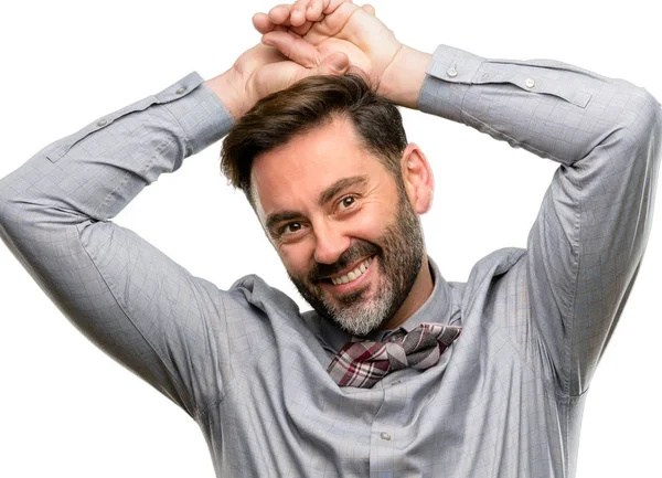 Middle Age Man Beard Bow Tie Confident Happy Big Natural — Stock Photo, Image