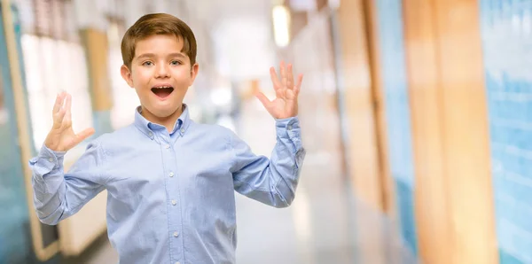 Handsome Toddler Child Green Eyes Happy Surprised Cheering Expressing Wow — Stock Photo, Image