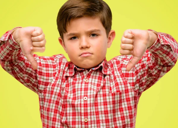 Handsome Toddler Child Green Eyes Showing Thumbs Unhappy Sign Dislike — Stock Photo, Image