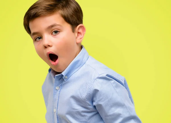 Bonito Criança Com Olhos Verdes Feliz Surpreso Aplaudindo Expressando Wow — Fotografia de Stock