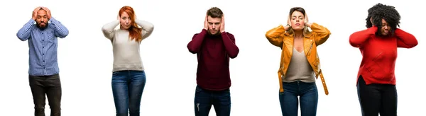 Groep Voor Coole Mensen Vrouw Man Die Betrekking Hebben Oren — Stockfoto