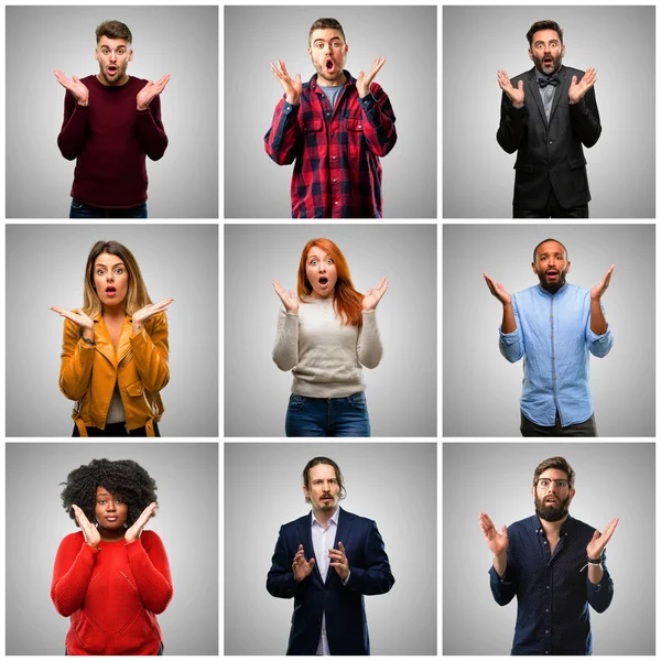 Gruppo Persone Miste Donne Uomini Felici Sorpresi Applaudendo Esprimendo Gesto — Foto Stock