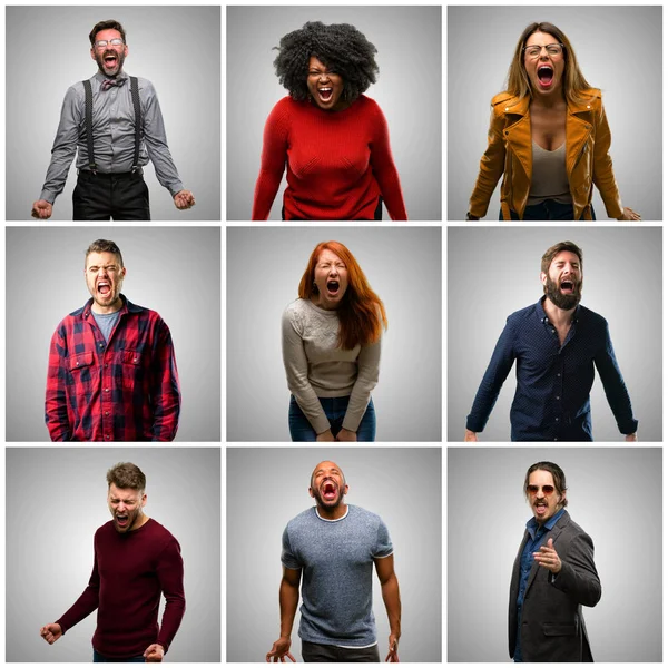 Groep Van Gemengde Mensen Vrouwen Mannen Stressvolle Doodsbang Paniek Schreeuwen — Stockfoto