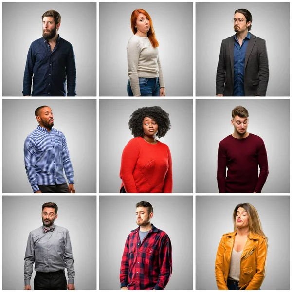 Grupo Personas Mixtas Mujeres Hombres Con Mirada Escéptica Insatisfecha Expresando —  Fotos de Stock