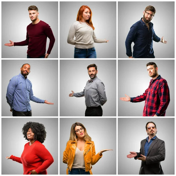 Gruppo Persone Miste Donne Uomini Fiduciosi Felici Con Grande Sorriso — Foto Stock