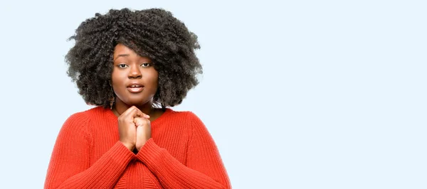 Beautiful African Woman Confident Happy Big Natural Smile Love Blue — Stock Photo, Image