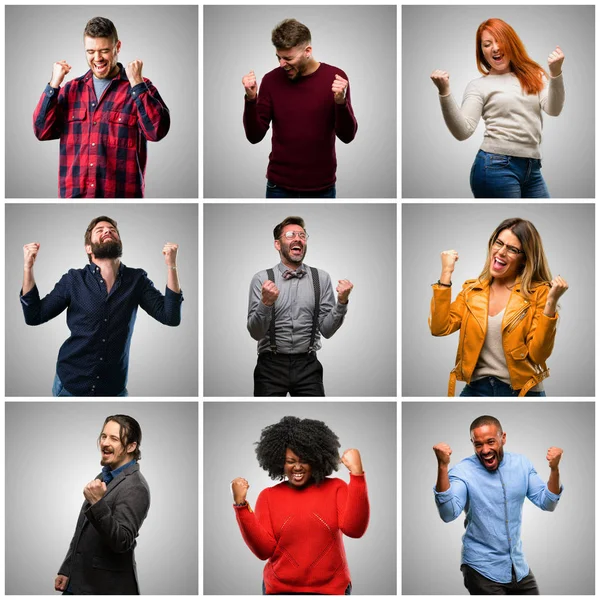 Gruppo Persone Miste Donne Uomini Felici Eccitati Che Esprimono Gesto — Foto Stock