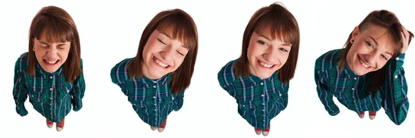 Beautiful Young Woman High Angle Wearing Shirt Gesturing Smiling Shouting — Stock Photo, Image