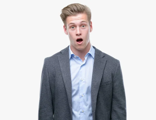 Young Handsome Blond Business Man Afraid Shocked Surprise Expression Fear — Stock Photo, Image