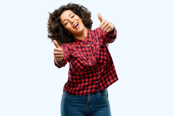 Beautiful Arab Woman Stand Happy Positive Thumbs Approving Big Smile — Stock Photo, Image