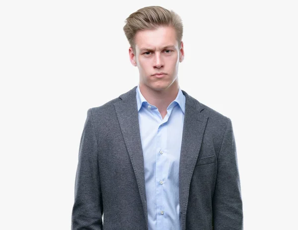 Young Handsome Blond Business Man Skeptic Nervous Frowning Upset Because — Stock Photo, Image