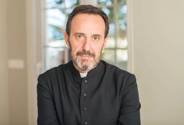 Christian Priest Man Confident Expression Smart Face Thinking Serious — Stock Photo, Image