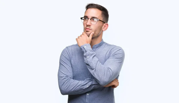 Handsome Young Elegant Man Wearing Glasses Looking Confident Camera Smile — Stock Photo, Image