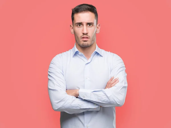 Handsome Young Businessman Skeptic Nervous Disapproving Expression Face Crossed Arms — Stock Photo, Image