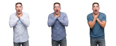 Yakışıklı genç adam bağırarak farklı kıyafetler giyen ve çünkü boğmak acı kendi ellerimle öldürürüm. Sağlık sorunu. Yaralarından ve intihar kavramı.