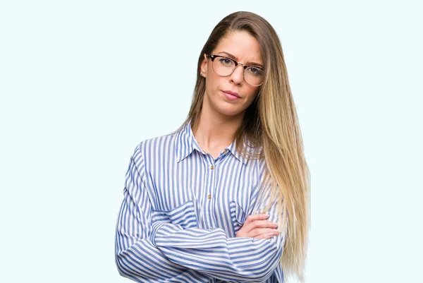 Beautiful Young Woman Wearing Elegant Shirt Glasses Skeptic Nervous Disapproving — Stock Photo, Image