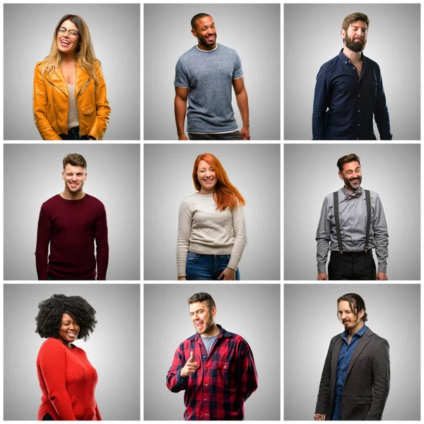 Groep Van Gemengde Mensen Vrouwen Mannen Knipperende Ogen Met Gelukkig — Stockfoto