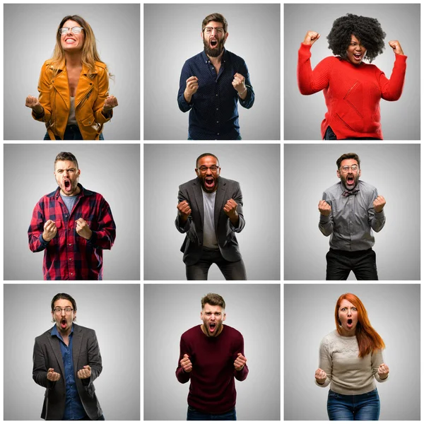 Groep Gemengd Mensen Vrouwen Mannen Blij Opgewonden Vieren Overwinning Groot — Stockfoto