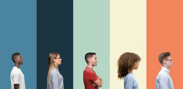 Group People Vintage Colors Background Looking Side Relax Profile Pose — Stock Photo, Image