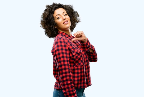 Beautiful Arab Woman Proud Excited Arrogant Pointing Victory Face — Stock Photo, Image