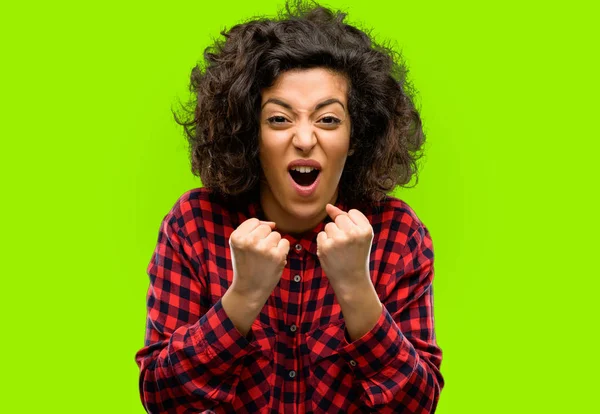 Beautiful Arab Woman Happy Excited Celebrating Victory Expressing Big Success — Stock Photo, Image