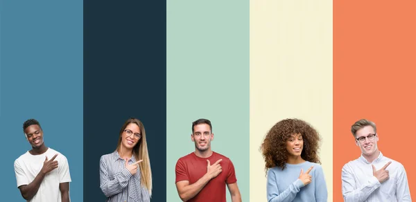 Groep Mensen Vintage Kleuren Achtergrond Vrolijke Met Een Glimlach Van — Stockfoto