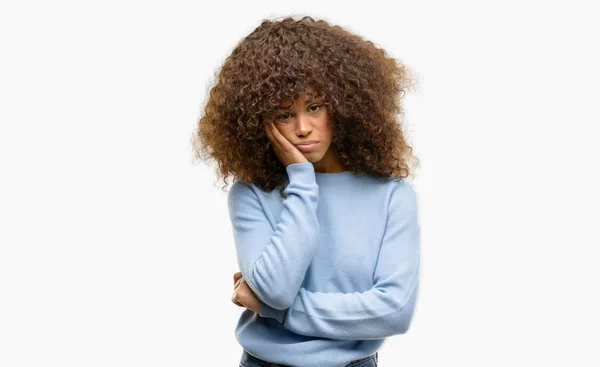 African American Woman Wearing Sweater Thinking Looking Tired Bored Depression — Stock Photo, Image