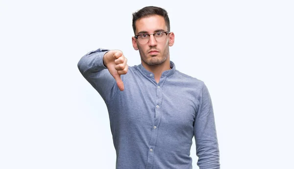 Beau Jeune Homme Élégant Portant Des Lunettes Regardant Malheureux Colère — Photo