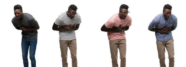 Collage Von Afrikanisch Amerikanischen Mann Verschiedenen Outfits Mit Der Hand — Stockfoto