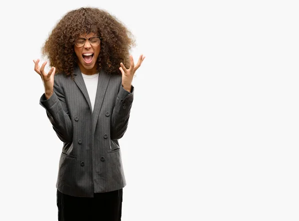 African American Business Kvinna Som Bär Glasögon Firar Arg Och — Stockfoto