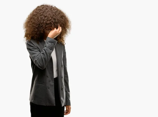 Афро Американських Бізнес Жінка Носить Окуляри Втомився Тертя Носа Очей — стокове фото