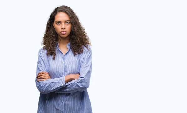 Young Hispanic Business Woman Skeptic Nervous Disapproving Expression Face Crossed — Stock Photo, Image