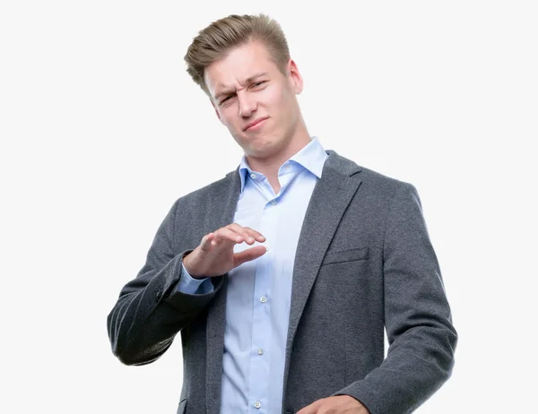 Young Handsome Blond Business Man Disgusted Expression Displeased Fearful Doing — Stock Photo, Image
