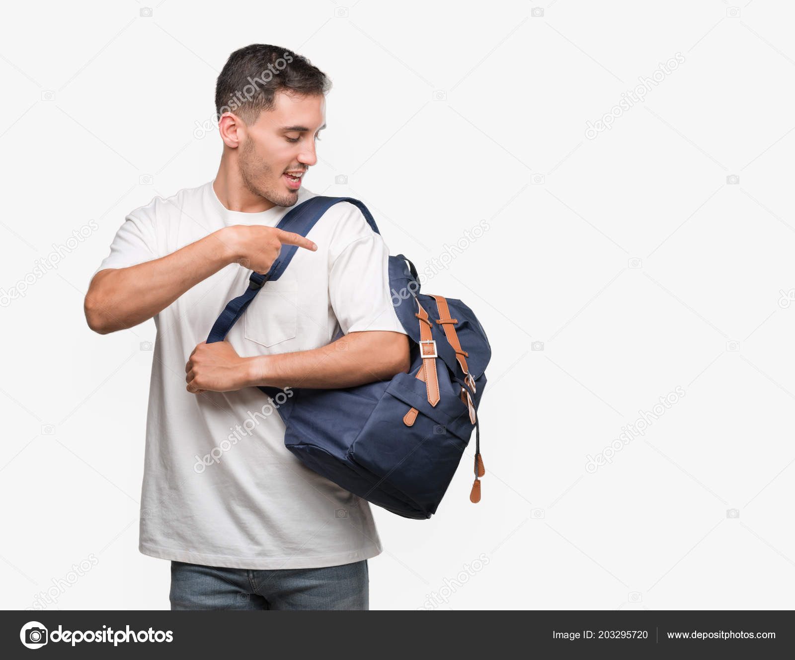 Holding backpack online