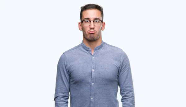 Guapo Joven Elegante Hombre Con Gafas Deprimido Preocuparse Por Angustia —  Fotos de Stock