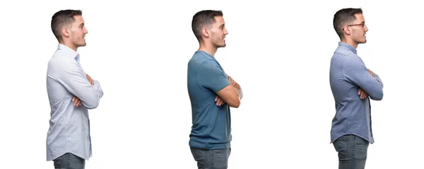 Handsome Young Man Wearing Different Outfits Looking Side Relax Profile — Stock Photo, Image
