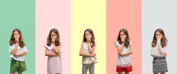 Collage Bruna Ispanica Ragazza Indossa Abiti Diversi Cercando Stressato Nervoso — Foto Stock