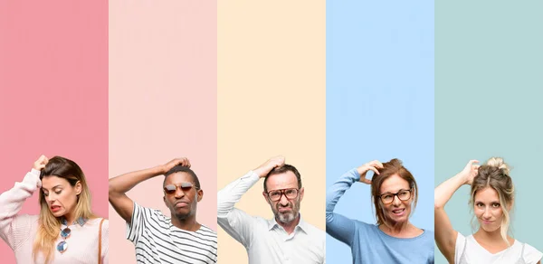 Mixed Group People Women Men Doubt Expression Confuse Wonder Concept — Stock Photo, Image