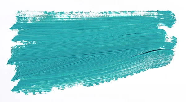 Turquoise Penseelstreek Geïsoleerd Witte Achtergrond — Stockfoto