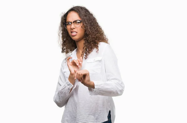 Schöne Junge Hispanische Frau Angewiderten Ausdruck Unzufrieden Und Ängstlich Tun — Stockfoto