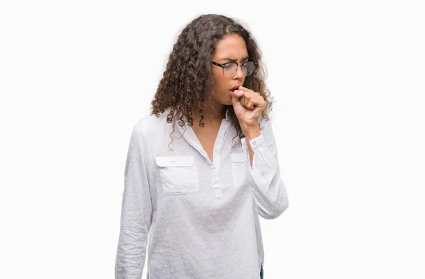 Beautiful Young Hispanic Woman Feeling Unwell Coughing Symptom Cold Bronchitis — Stock Photo, Image